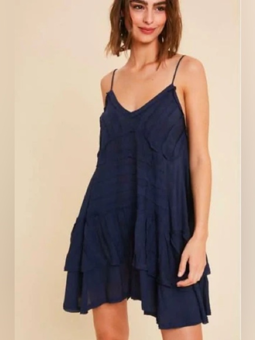 Wishlist Navy Blue Tiered Spaghetti-Strap Mini Dress